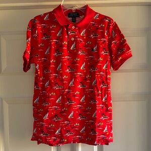 NWOT Polo Ralph Lauren Red Nautical Print Polo Shirt Size M 10/12